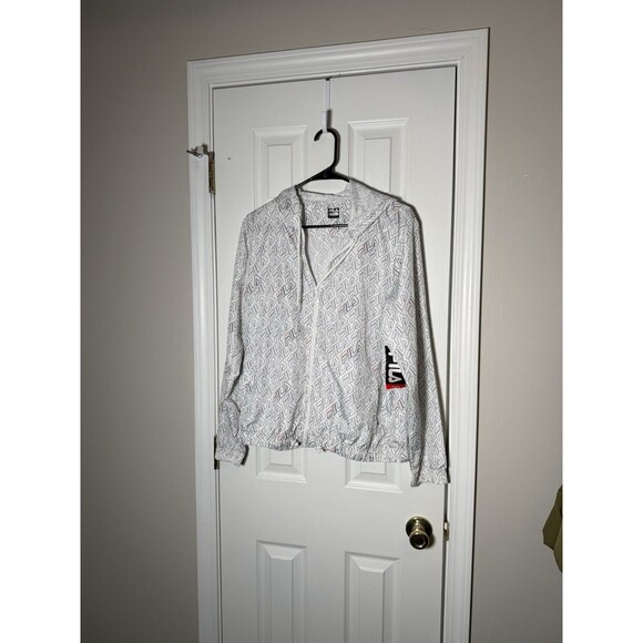 Jackets & Blazers - FILA Women’s Lightweight Windbreaker Jacket White Logo Print Zip Front Large